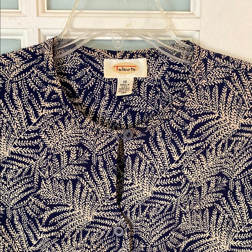 Talbots Blue and Cream Botanical Blouse